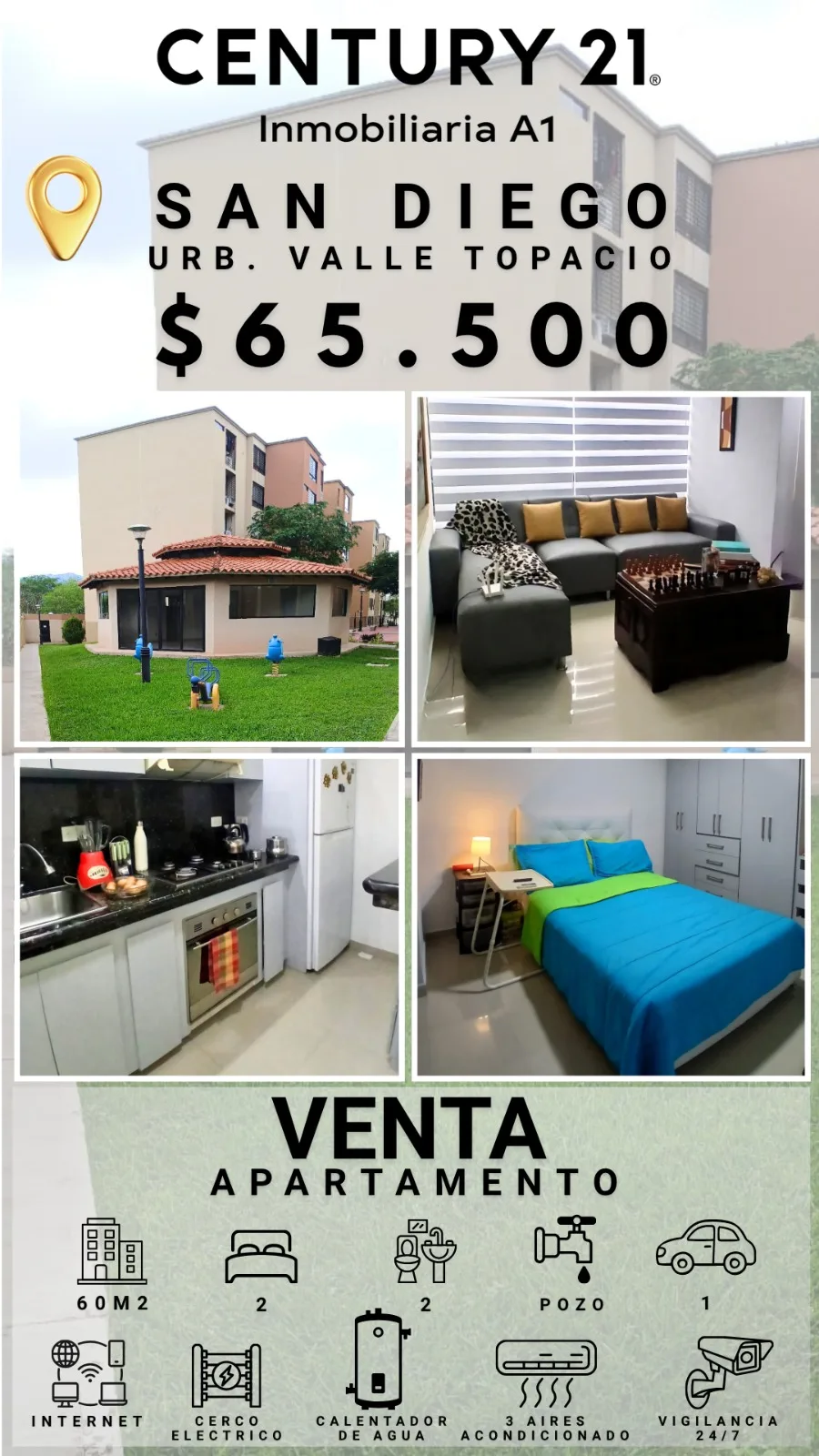 Apartamento en Venta en Valle Topacio — 2 hab 60m² — USD 65,500