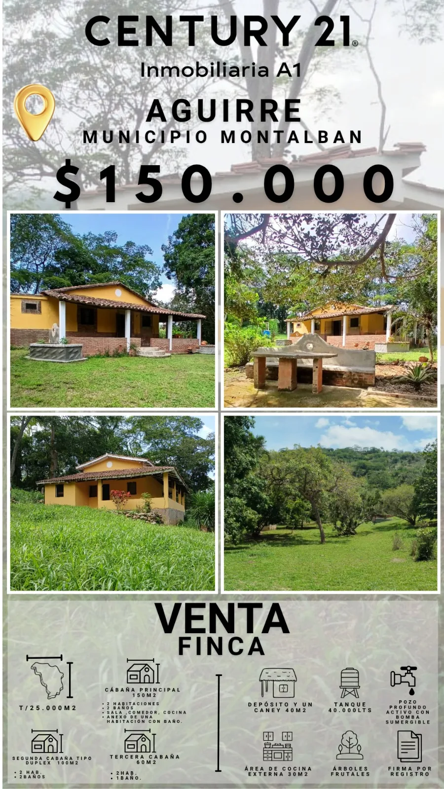 Terreno en Venta en Aguirre, municipio Montalban — 7 hab 25000m² — USD 150,000