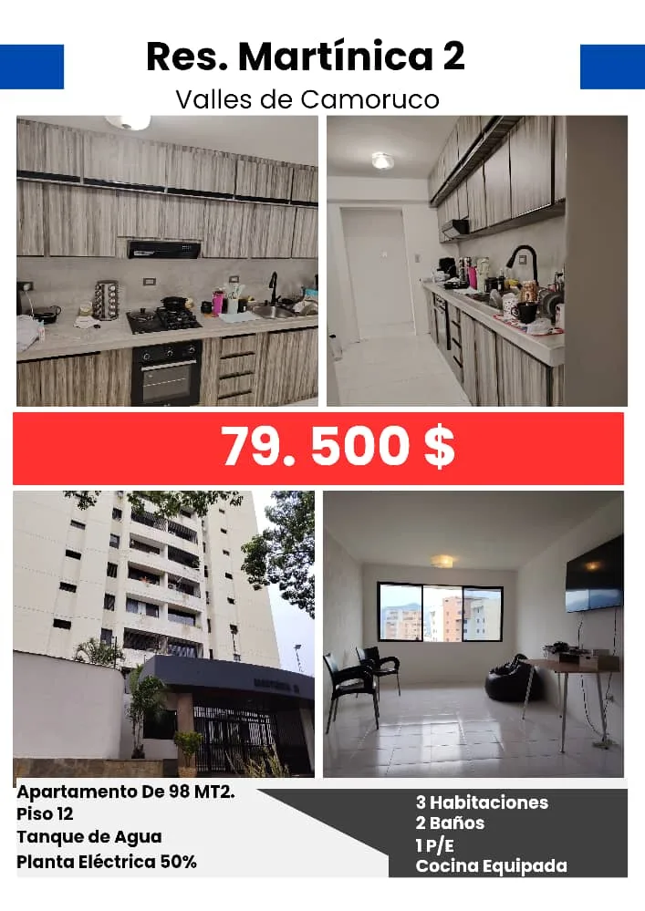 Apartamento en Venta en Valles de Camoruco, Res. Martínica 2 — 3 hab 98m² — USD 79,500