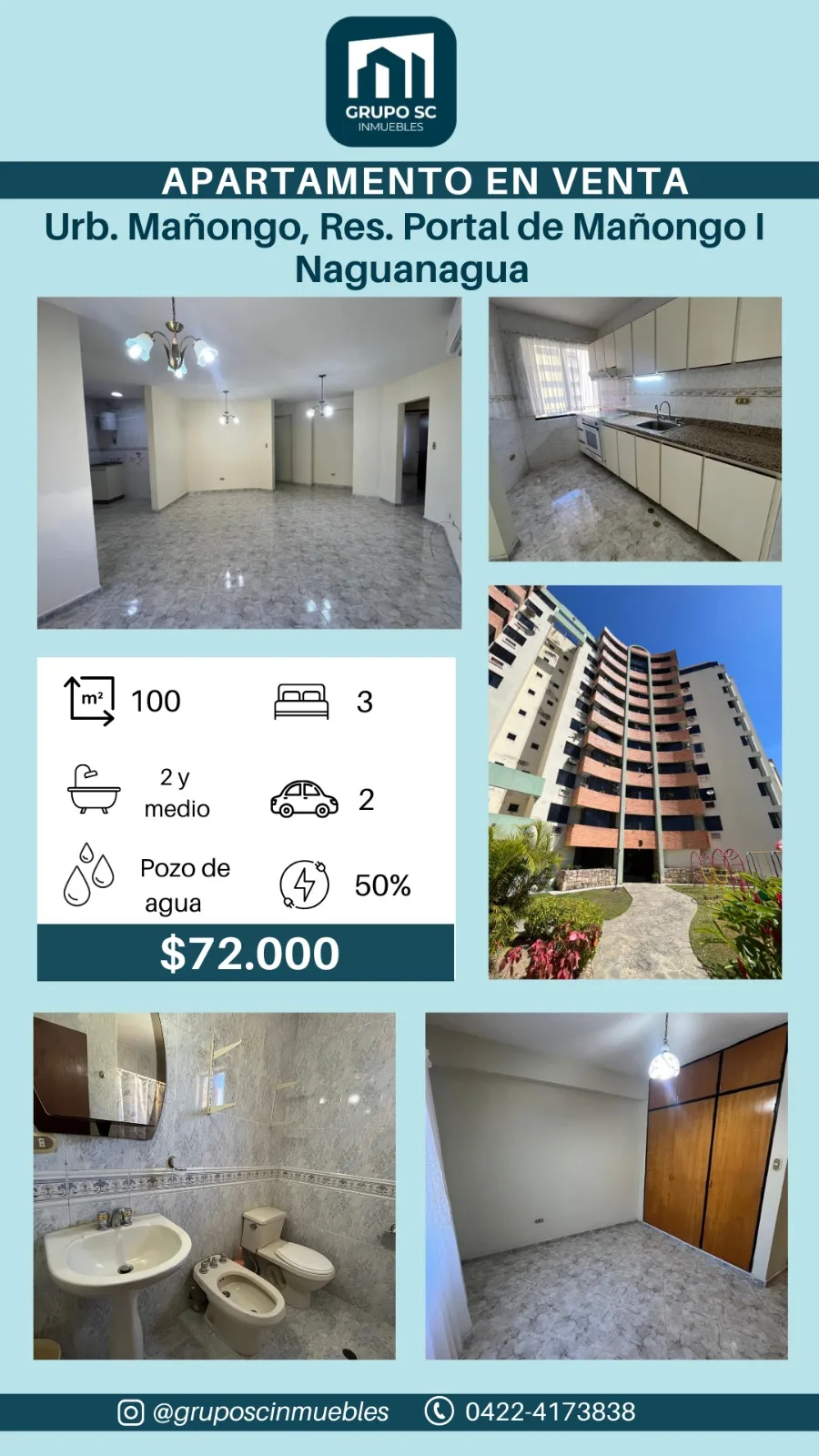 Apartamento en Venta en Urb. Mañongo, Res. Portal de Mañongo — 3 hab 100m² — USD 72,000