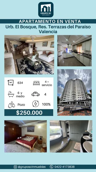 Apartamento en Urb. El Bosque, Res. Terrazas del Paraíso, Valencia