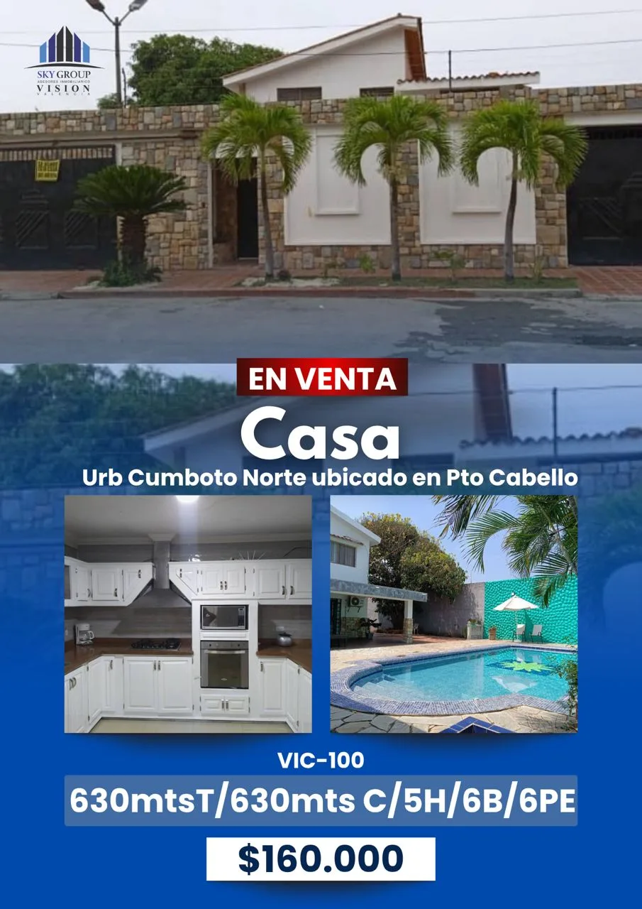 Casa en Venta en Resd Cumboto Norte, Pto Cabello — 5 hab 630m² — USD 160,000