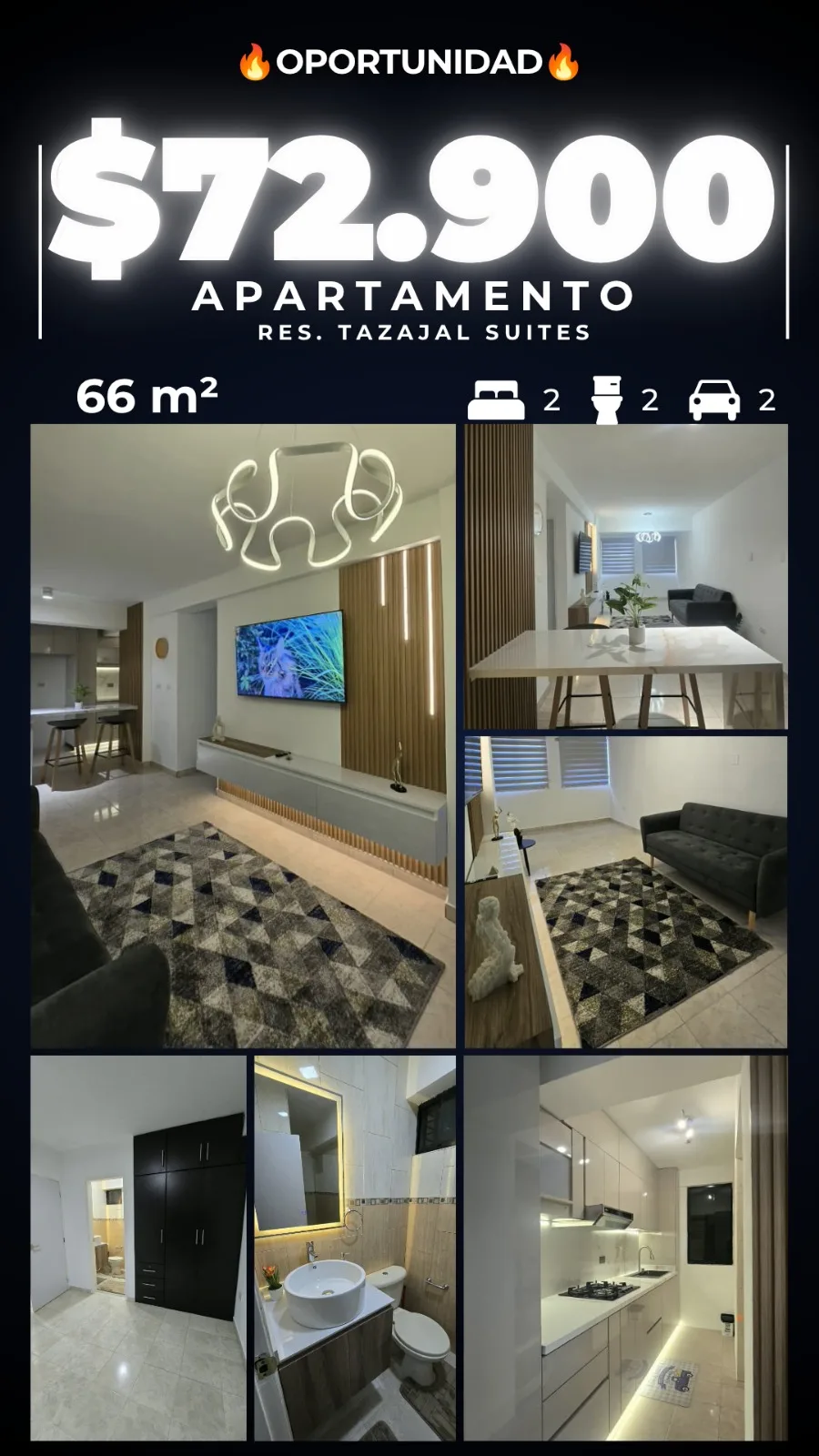 Apartamento en Venta en Tazajal Suites — 2 hab 66m² — USD 72,900