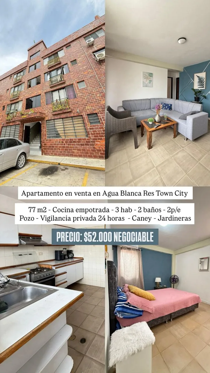 Apartamento en Venta en Agua Blanca | Res. Town City — 3 hab 77m² — USD 52,000