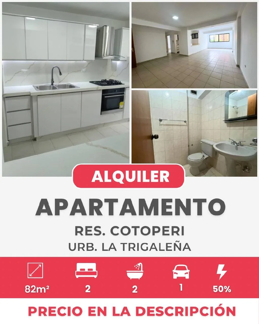 Apartamento en Alquiler en Res. Cotoperi, Urb. La Trigaleña — 2 hab 82m² — USD 350