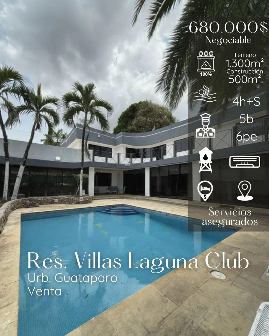 Casa en Venta en Villas Laguna Club en Guataparo — 4 hab 1300m² — USD 680,000
