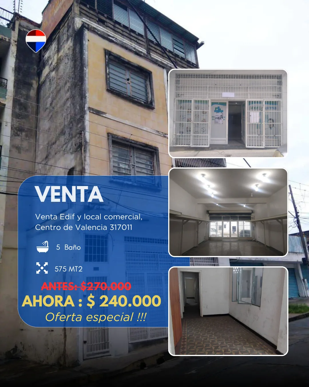 Local en Venta en Centro de Valencia — 6 hab 575m² — USD 240,000
