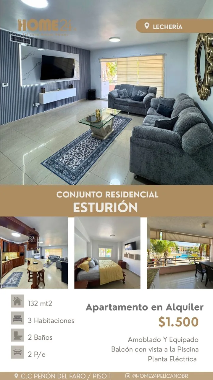 Apartamento en Alquiler en Conjunto Residencial Esturión — 3 hab 132m² — USD 1,500