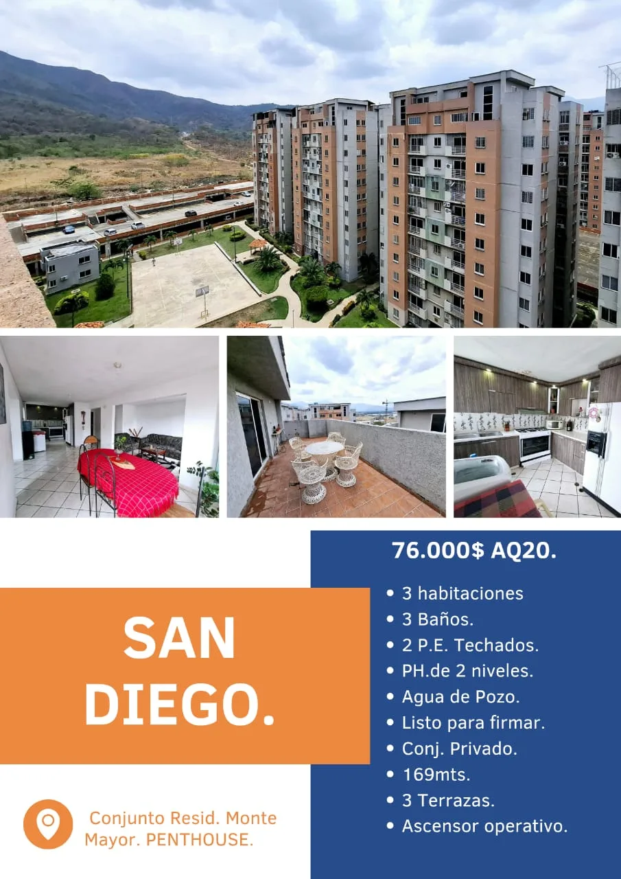 Penthouse en Venta en San Diego, Conjunto Resid. Monte Mayor — 3 hab 169m² — USD 76,000