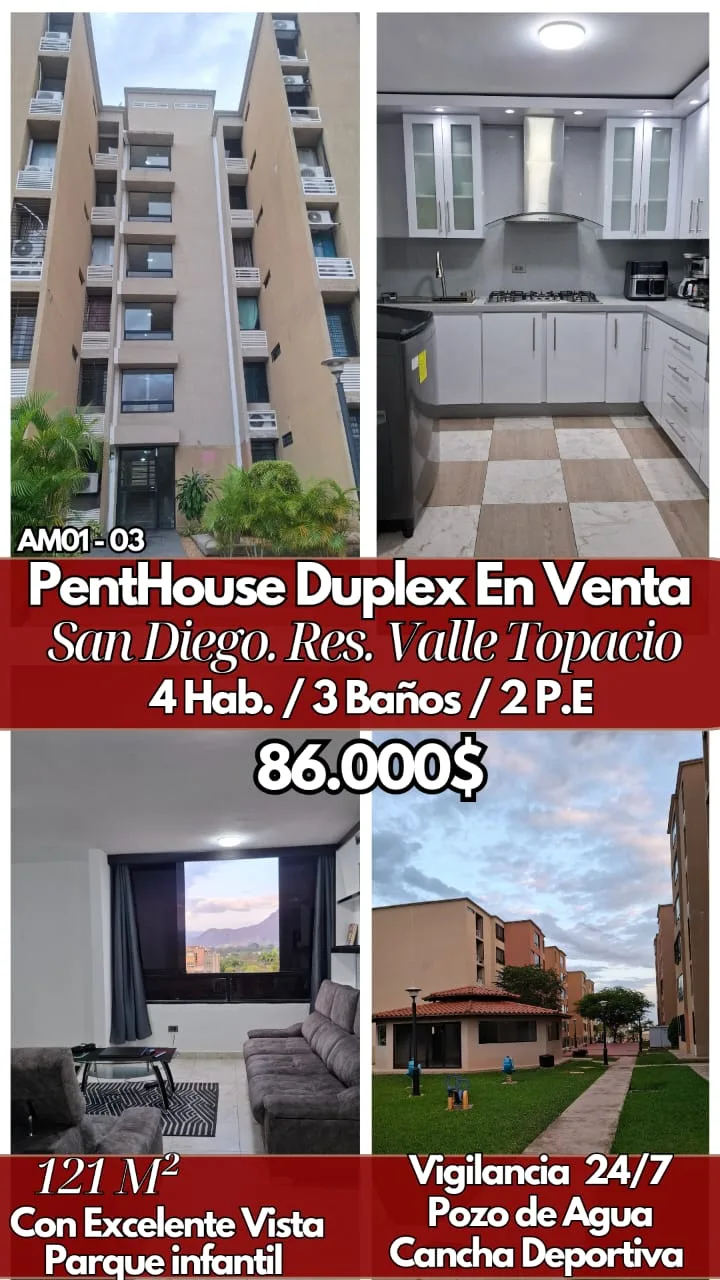 Apartamento en Venta en San Diego, Res. Valle Topacio — 4 hab 121m² — USD 86,000