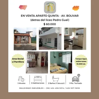 Apartamento en Av. Bolívar Norte (detrás del Liceo Pedro Gual)