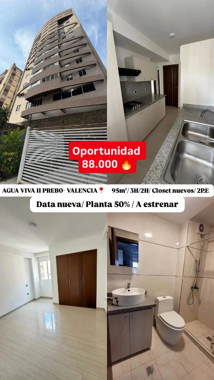 Apartamento en Venta en Residencias Agua Viva II - Urb. Prebo - Valencia — 3 hab 95m² — USD 88,000