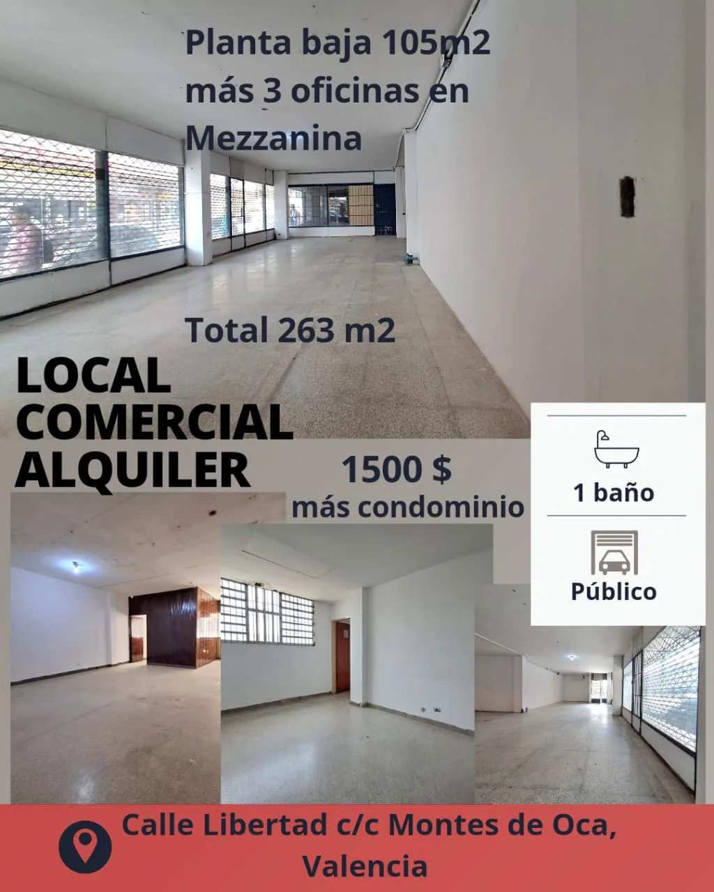 Local en Alquiler en centro de Valencia 263m² — USD 1,500