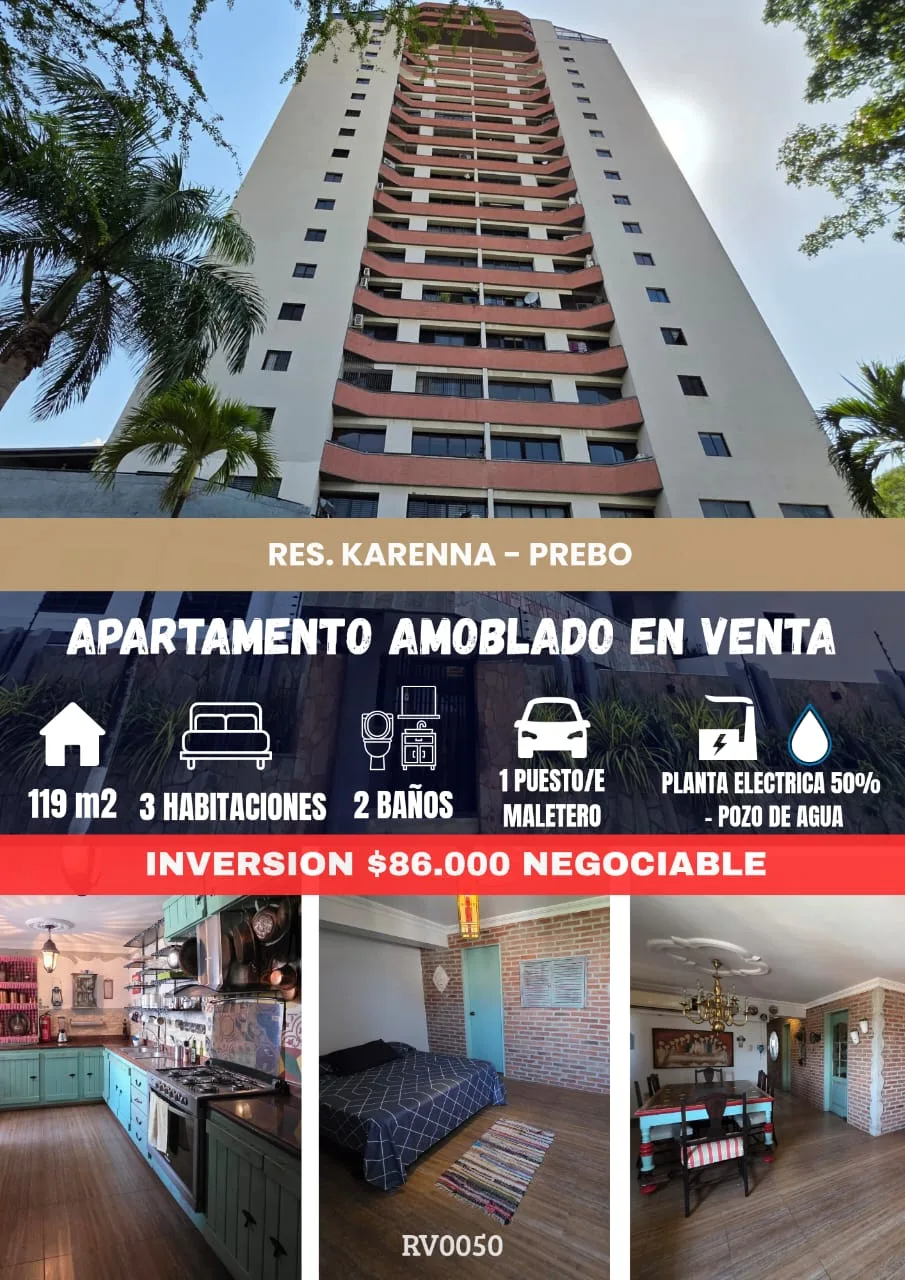 Apartamento en Venta en Urb Prebo, Res. Karenna (4 Avenidas de Prebo) — 3 hab 119m² — USD 86,000