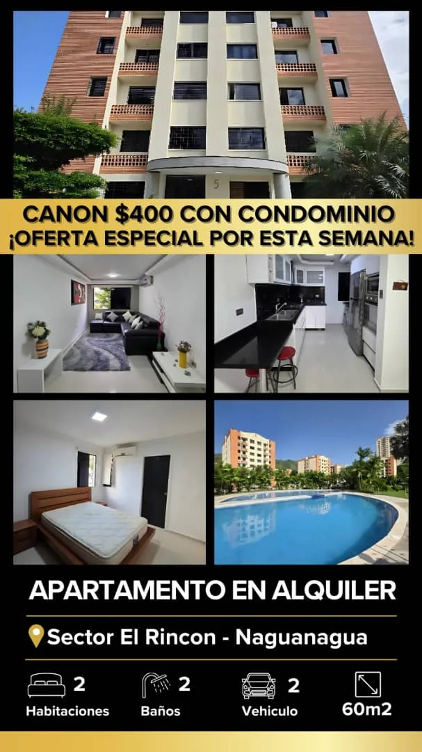 Apartamento en Alquiler en Sector El Rincón - Naguanagua — 2 hab 60m² — USD 400