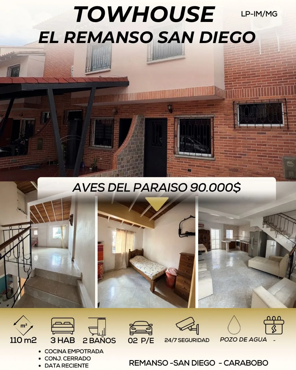Townhouse en Venta en El Remanso, San Diego, Carabobo — 3 hab 110m² — USD 90,000