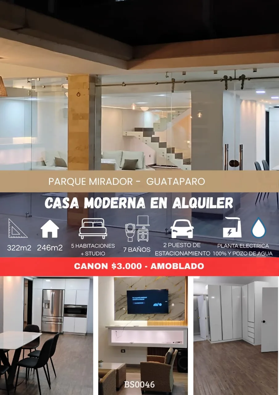 Casa en Alquiler en Parque Mirador — 5 hab 246m² — USD 3,000