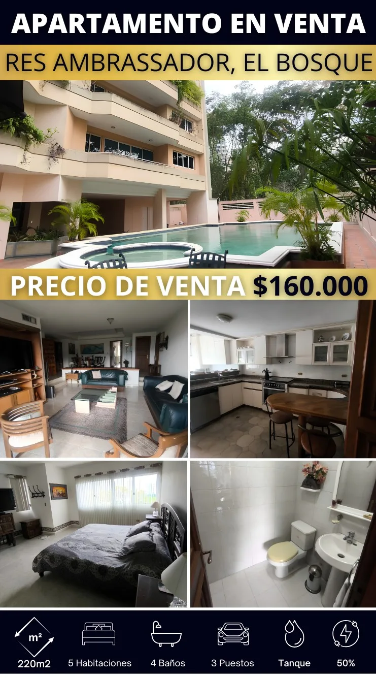 Apartamento en Venta en Res. Ambassador, El Bosque — 5 hab 220m² — USD 160,000