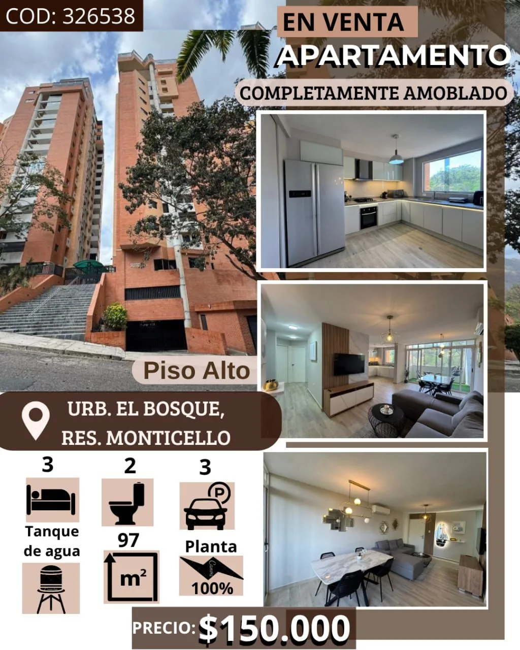 Apartamento en Venta en Urb. El Bosque — 3 hab 97m² — USD 150,000