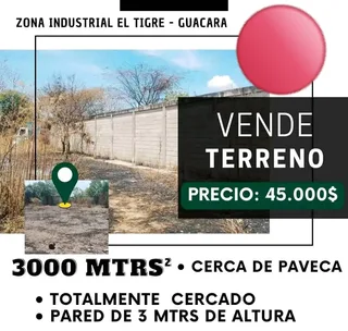 Terreno en Zona Industrial El Tigre Guacara