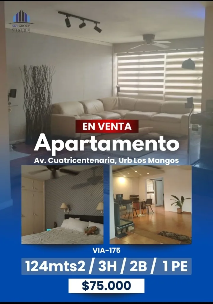 Apartamento en Venta en Urb Los Mangos — 3 hab 124m² — USD 75,000