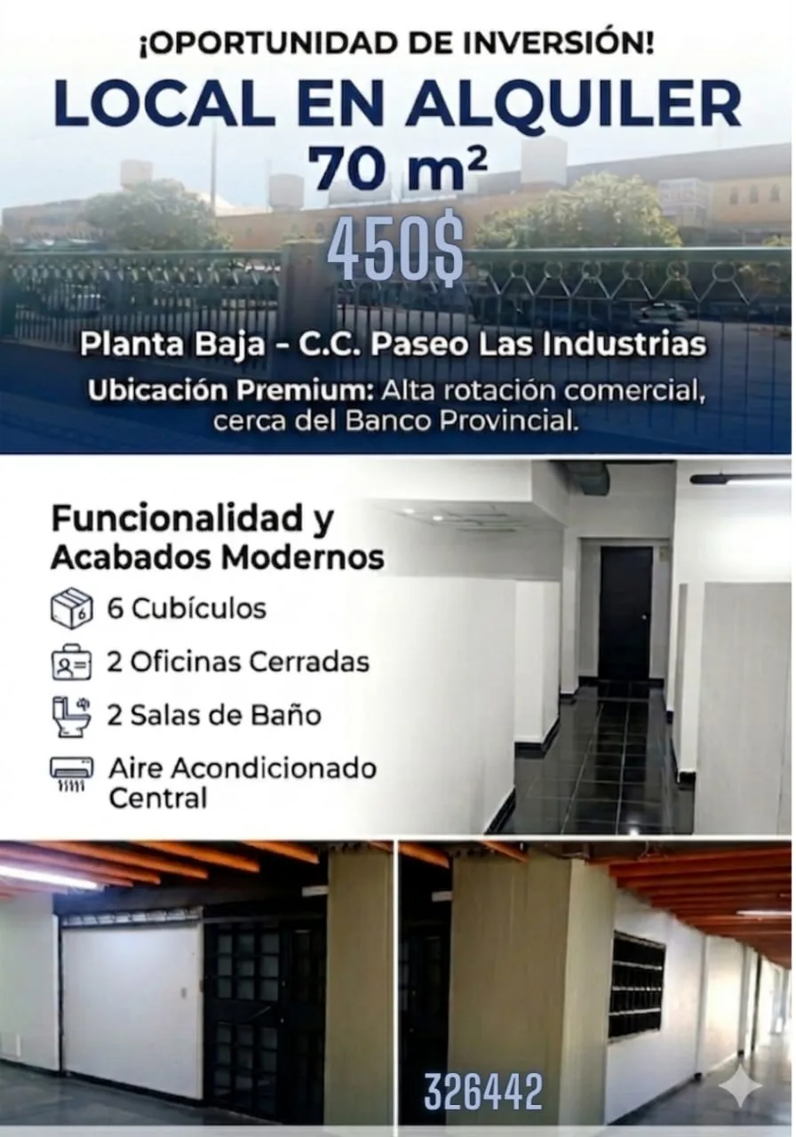 Local en Alquiler en C.C. Paseo Las Industrias 70m² — USD 450