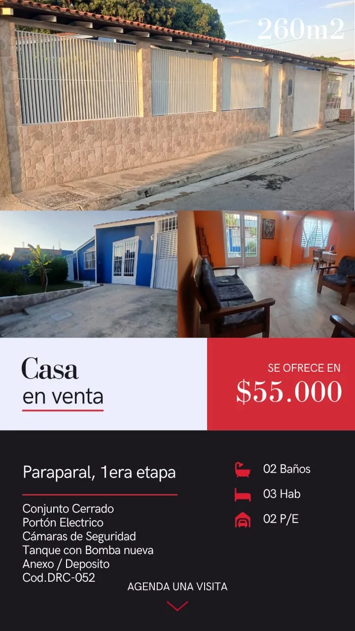 Casa en Venta en Paraparal, 1era etapa — 3 hab 260m² — USD 55,000