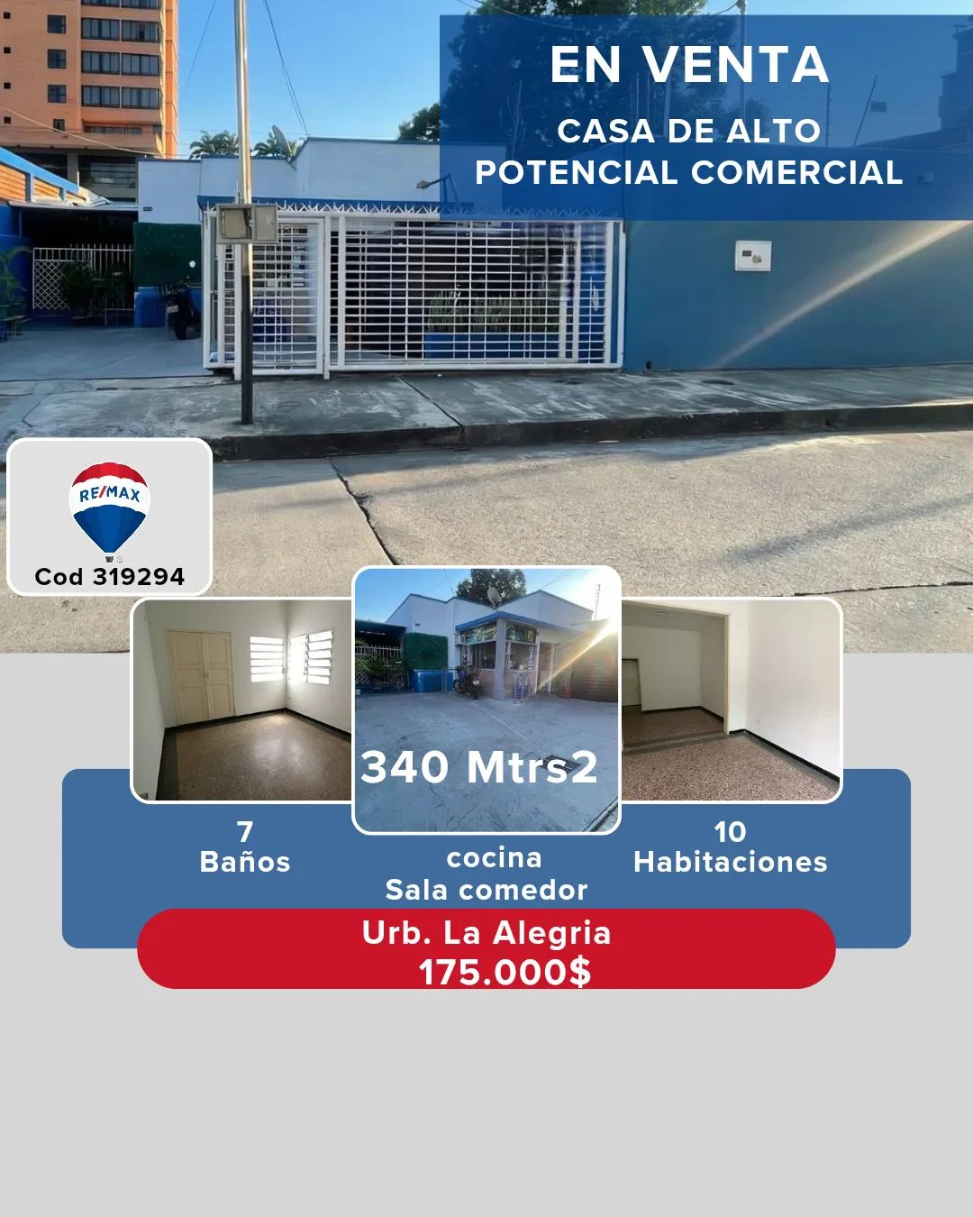 Casa en Venta en Urb La Alegria — 10 hab 340m² — USD 175,000