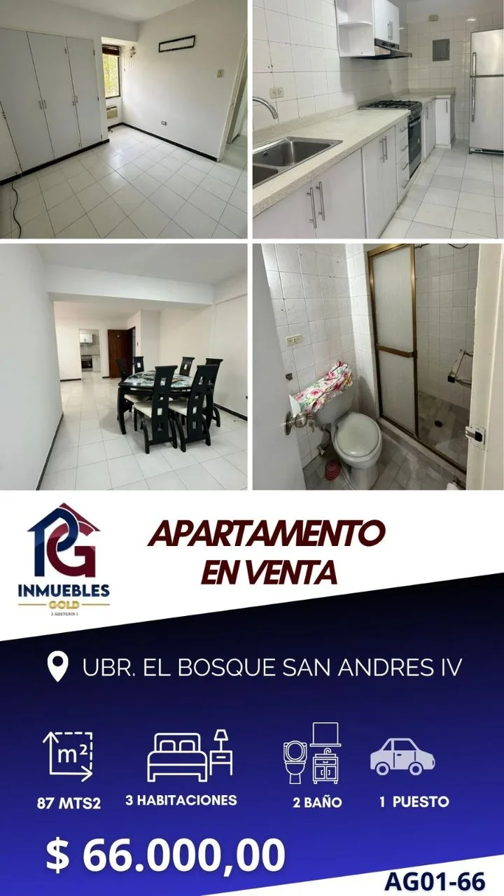 Apartamento en Venta en Urb El Bosque Resd San Andrés IV — 3 hab 87m² — USD 66,000