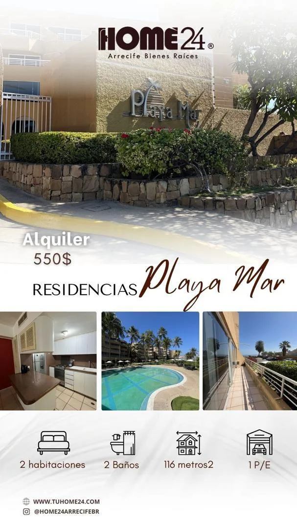 Apartamento en Alquiler en Conjunto Residencial Playa Mar, Lechería — 2 hab 116m² — USD 550