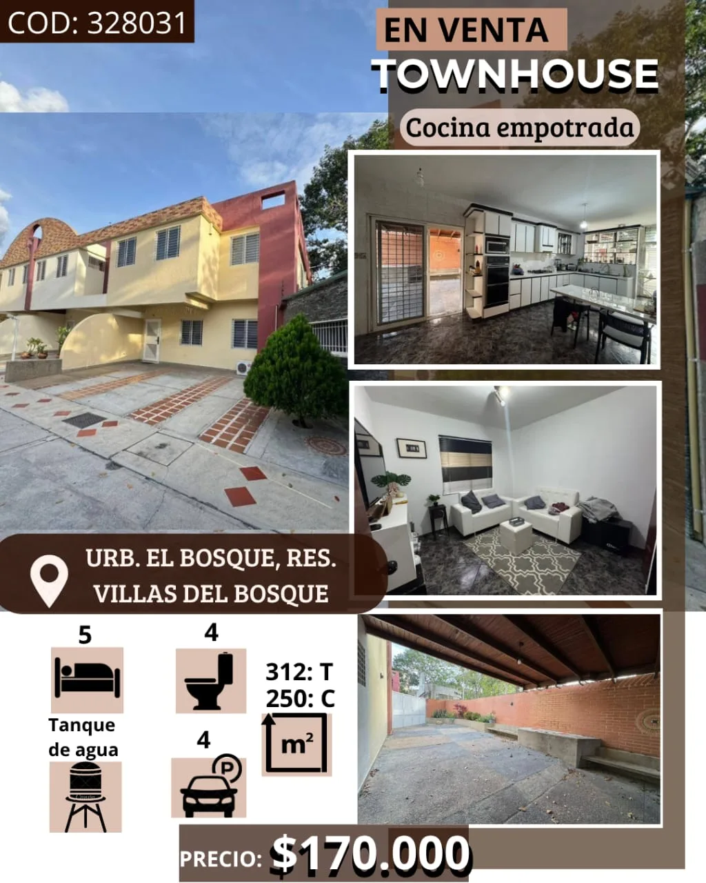 Townhouse en Venta en Res. Villas del bosque, El Bosque — 5 hab 250m² — USD 170,000