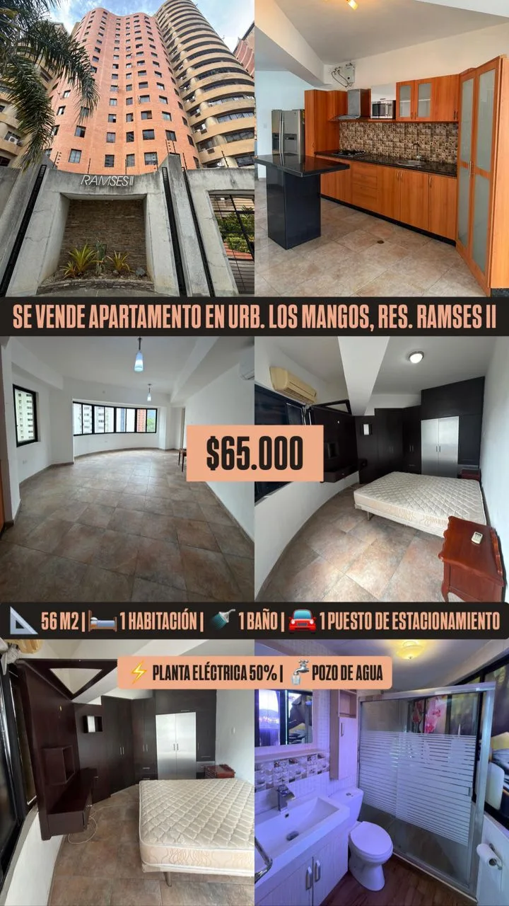 Apartamento en Venta en Residencias Ramsés II – Urb. Los Mangos — 1 hab 56m² — USD 65,000