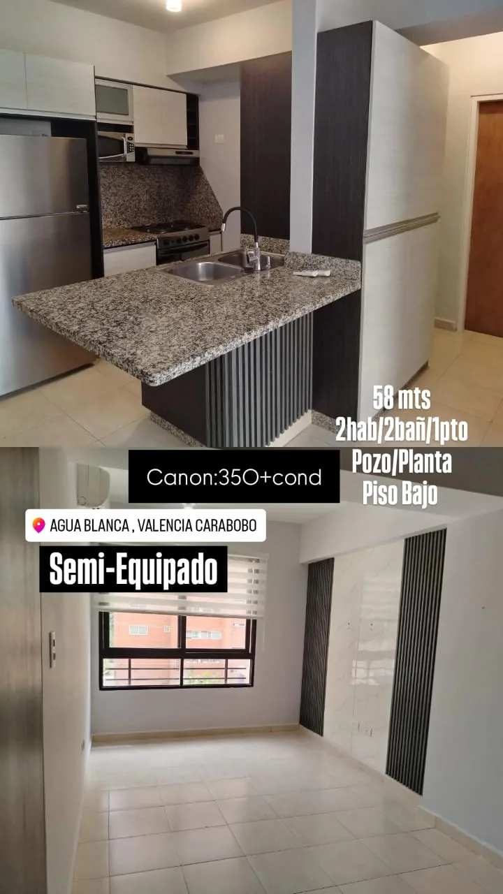 Apartamento en Alquiler en Agua Blanca — 2 hab 59m² — USD 350