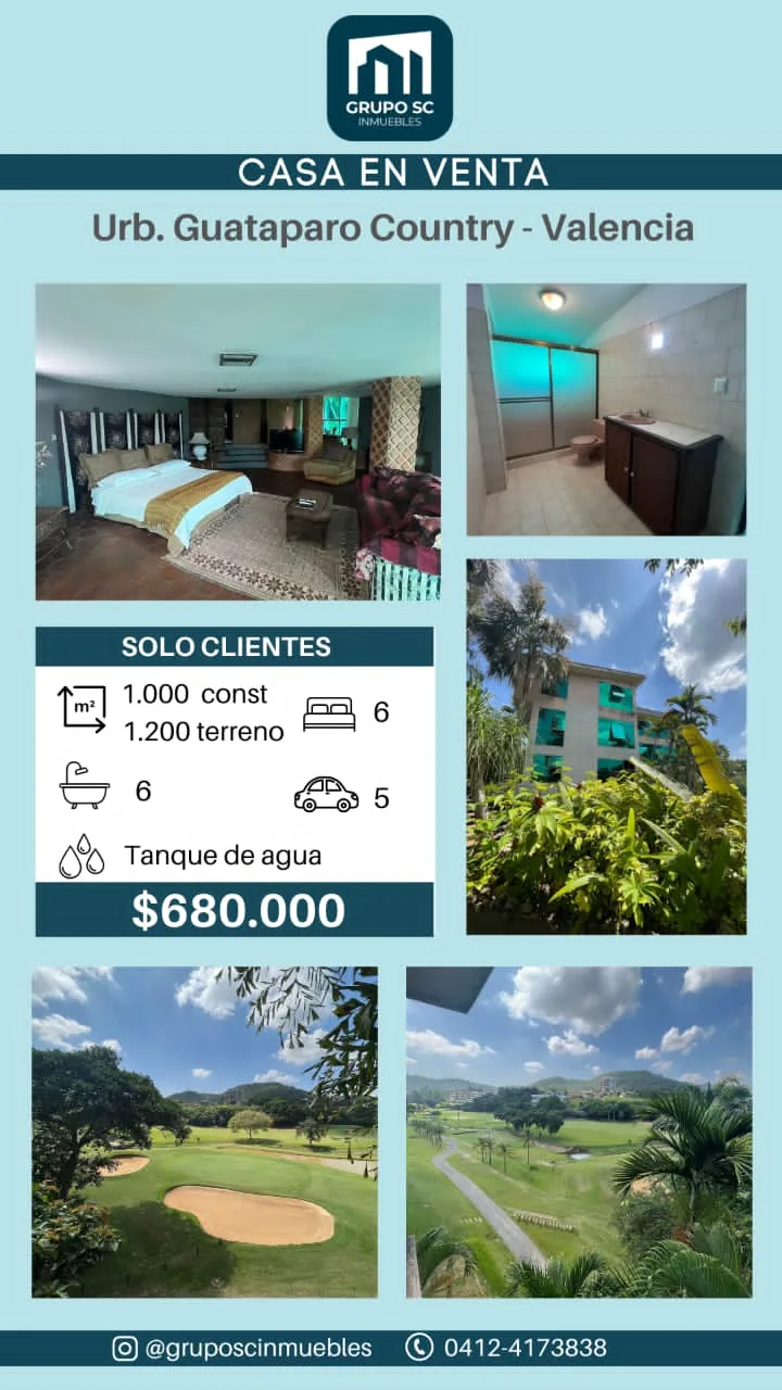 Casa en Venta en Urb. Guataparo Country – Valencia — 6 hab 1000m² — USD 680,000