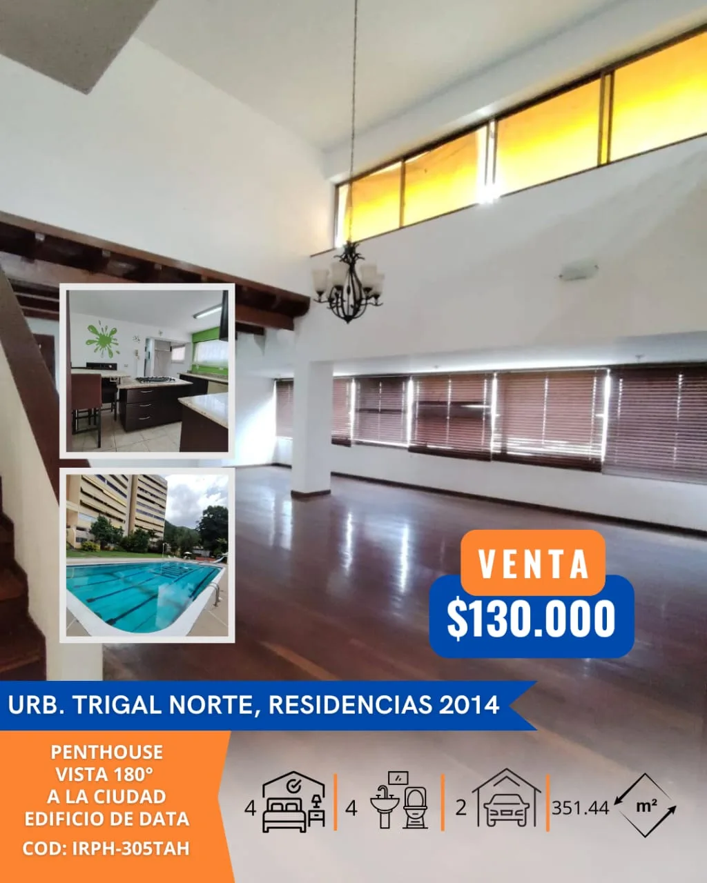 Penthouse en Venta en Colinas del Trigal Norte, Residencias 2014 — 4 hab 351m² — USD 130,000