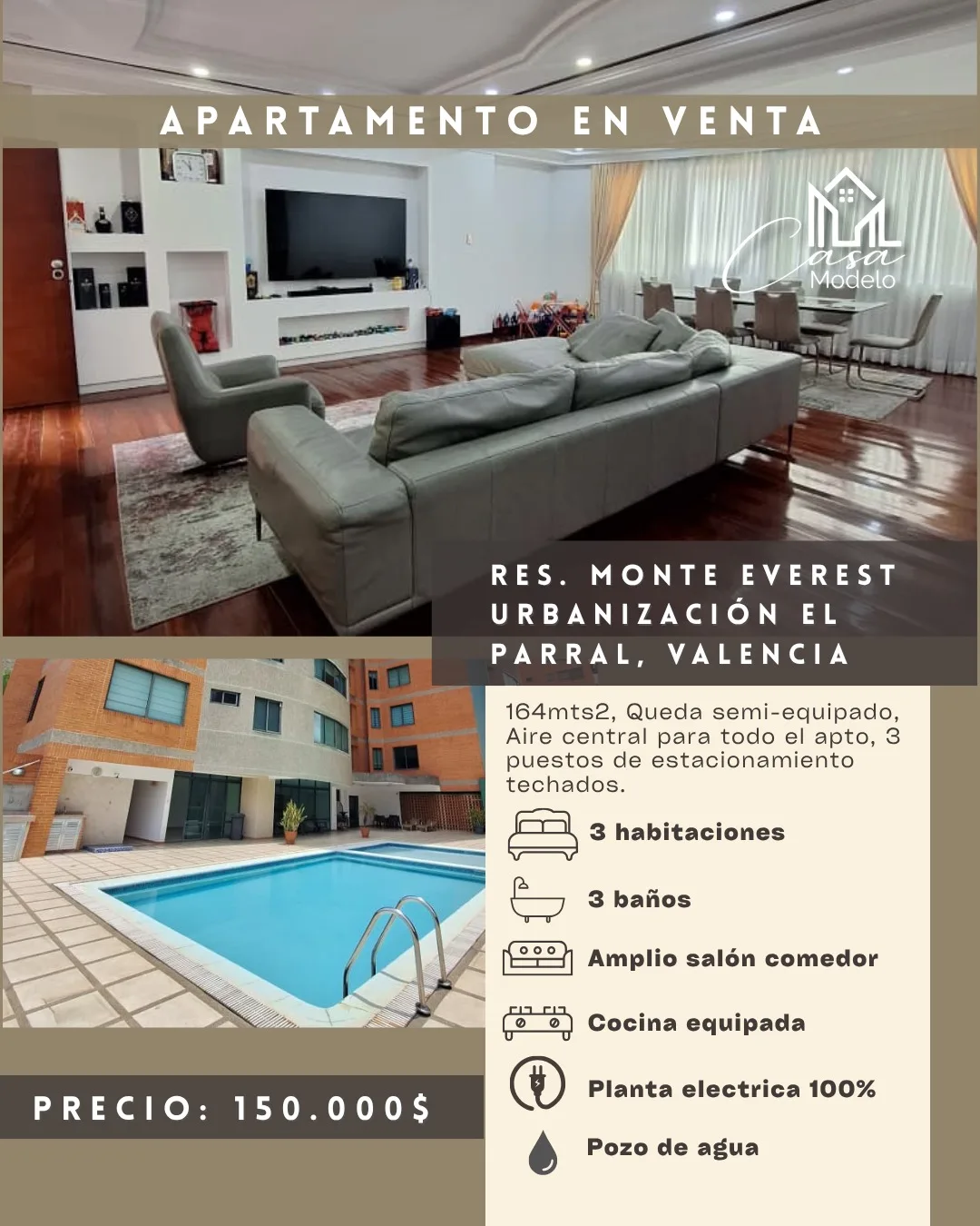 Apartamento en Venta en urb Parral, Res Monte Everest — 4 hab 164m² — USD 150,000