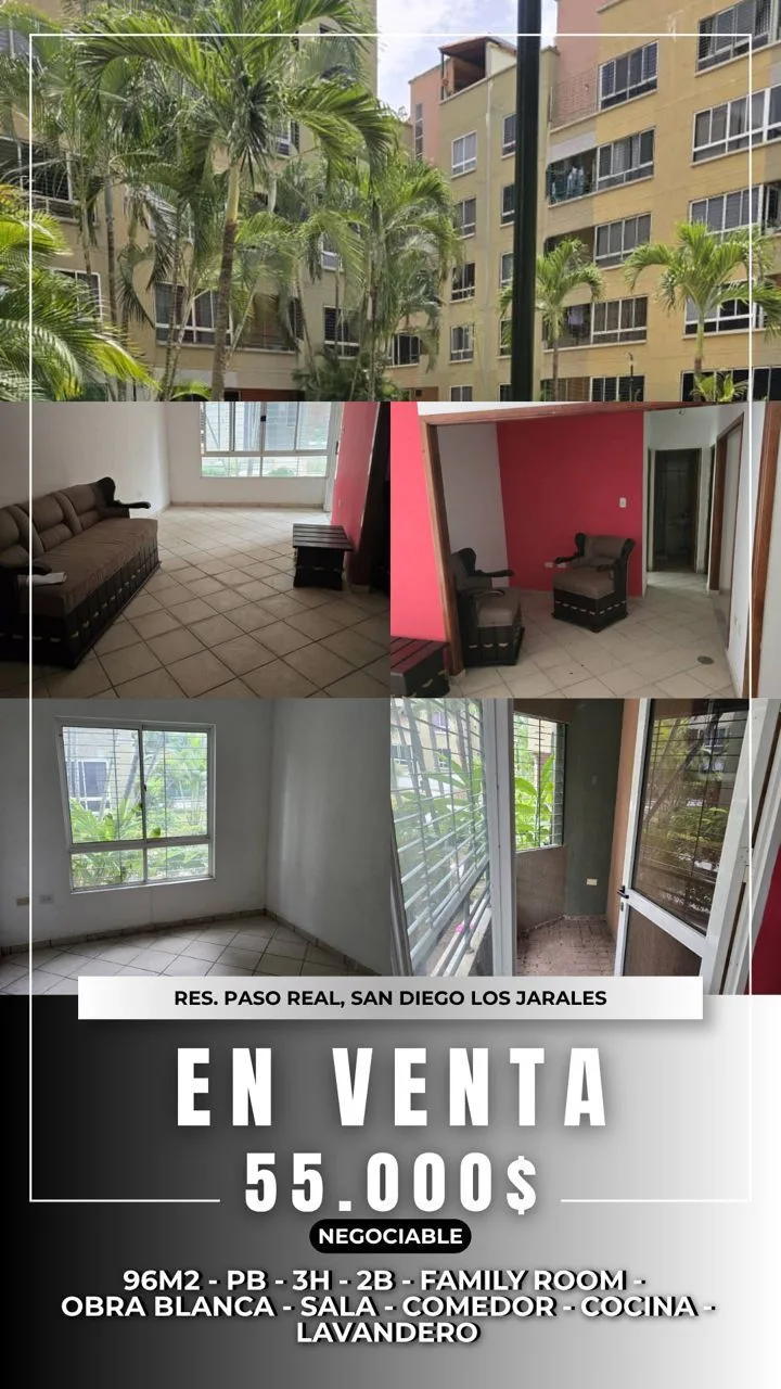 Apartamento en Venta en Conjunto Residencial Paso Real, Municipio San Diego, Los Jarales — 3 hab 96m² — USD 55,000