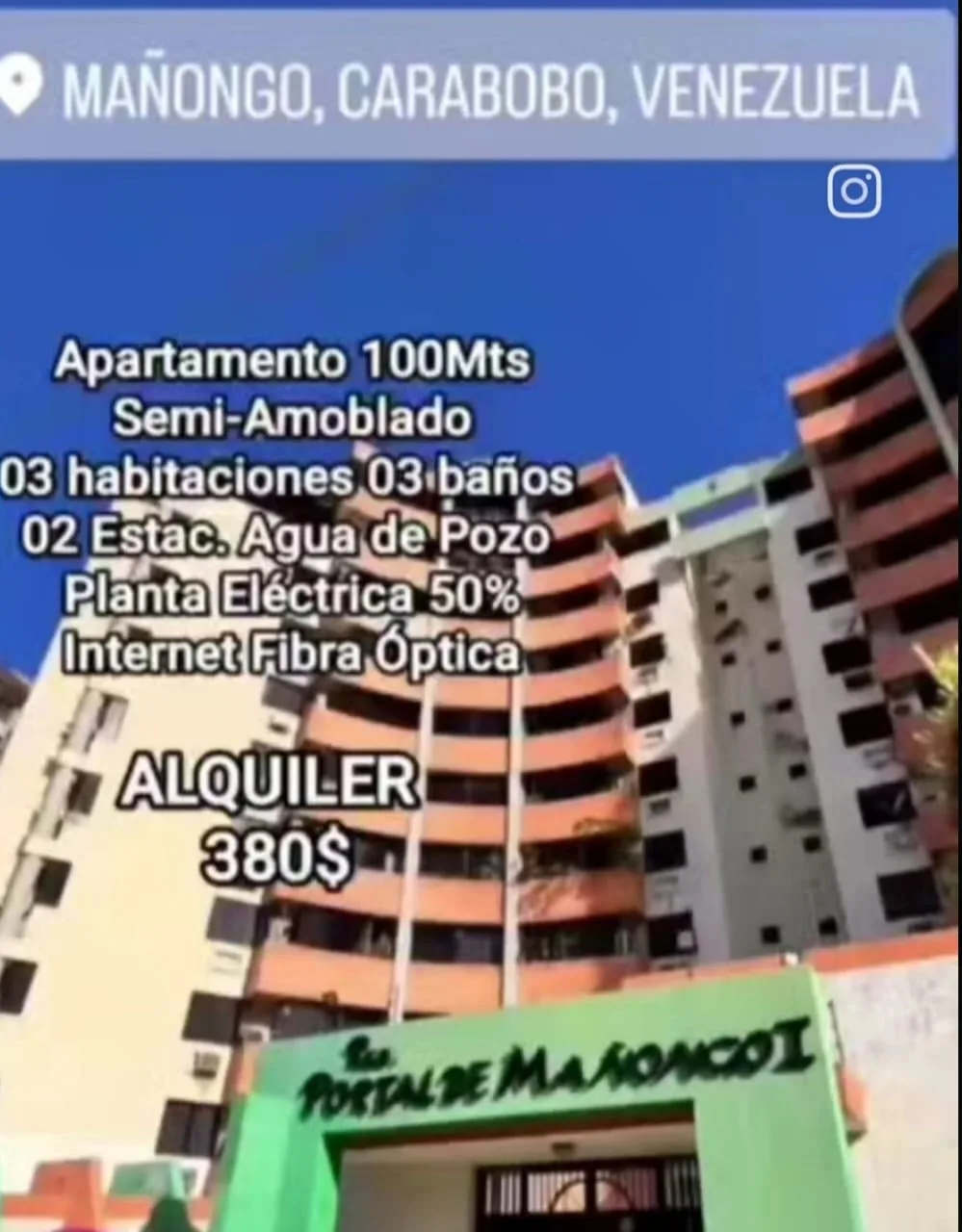 Apartamento en Alquiler en Resd. Portal de Mañongo I Naguanagua — 3 hab 100m² — USD 380
