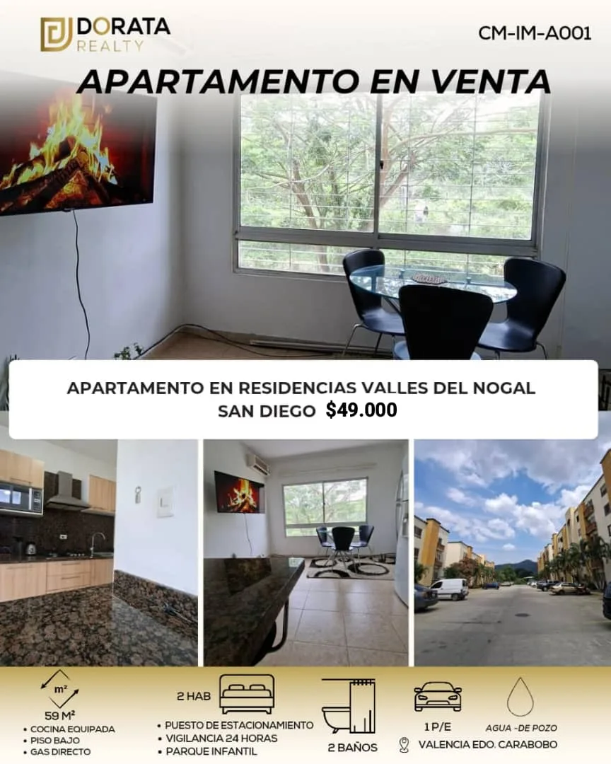 Apartamento en Venta en San Diego, Residencias Valles del Nogal — 2 hab 59m² — USD 49,000