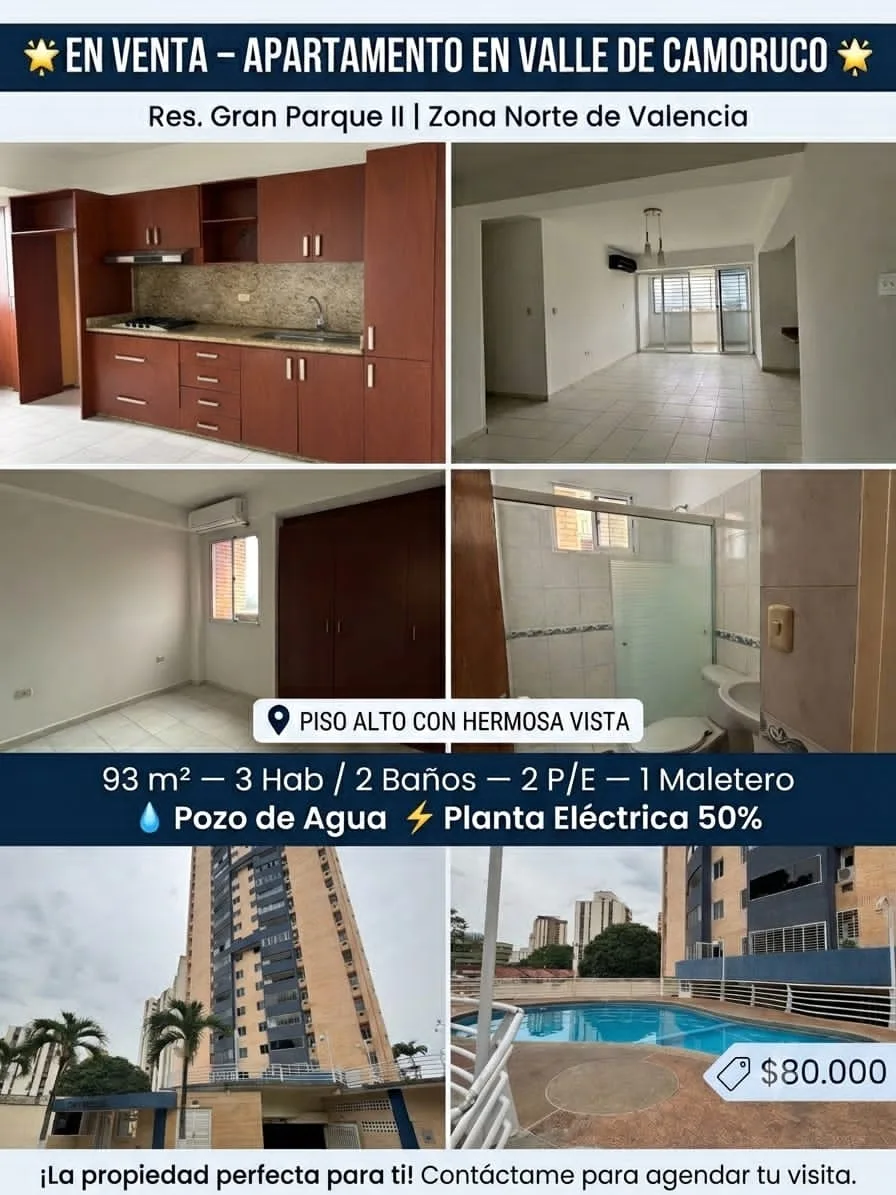 Apartamento en Venta en Valle de Camoruco — 3 hab 93m² — USD 80,000