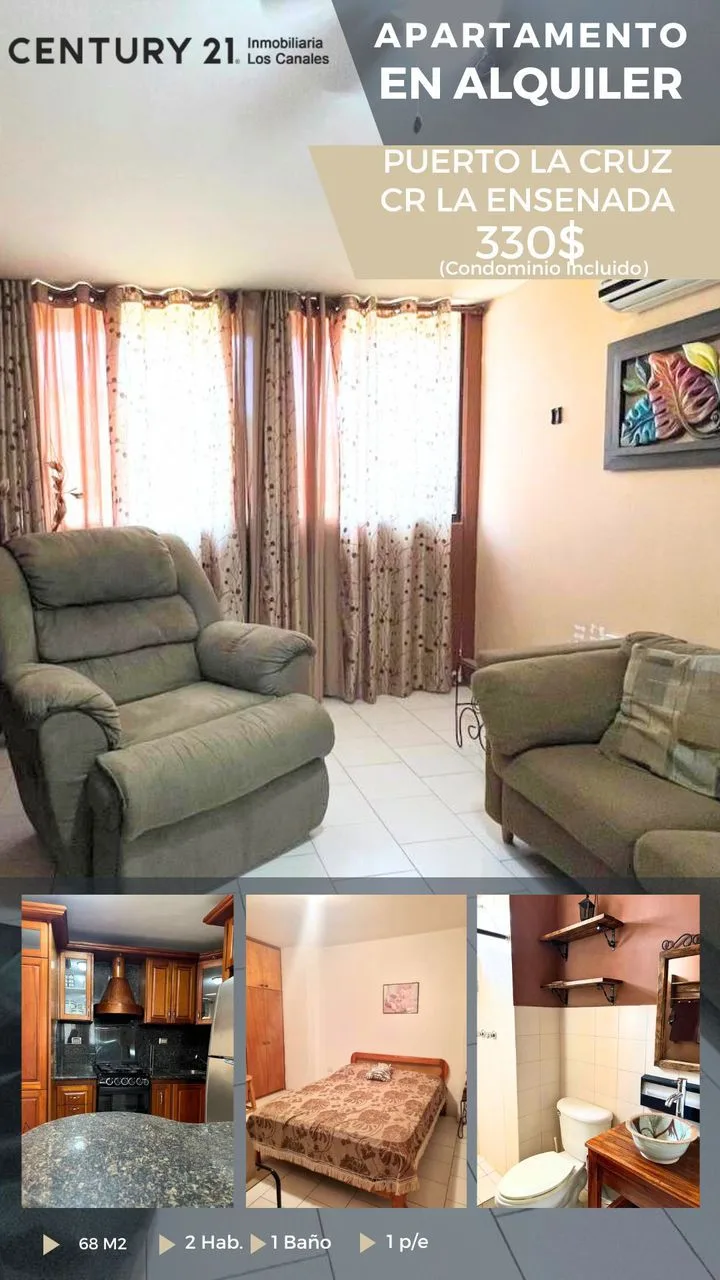 Apartamento en Alquiler en C.R LA ENSENADA, Sector Cerro Amarillo. PLC — 2 hab 68m² — USD 330