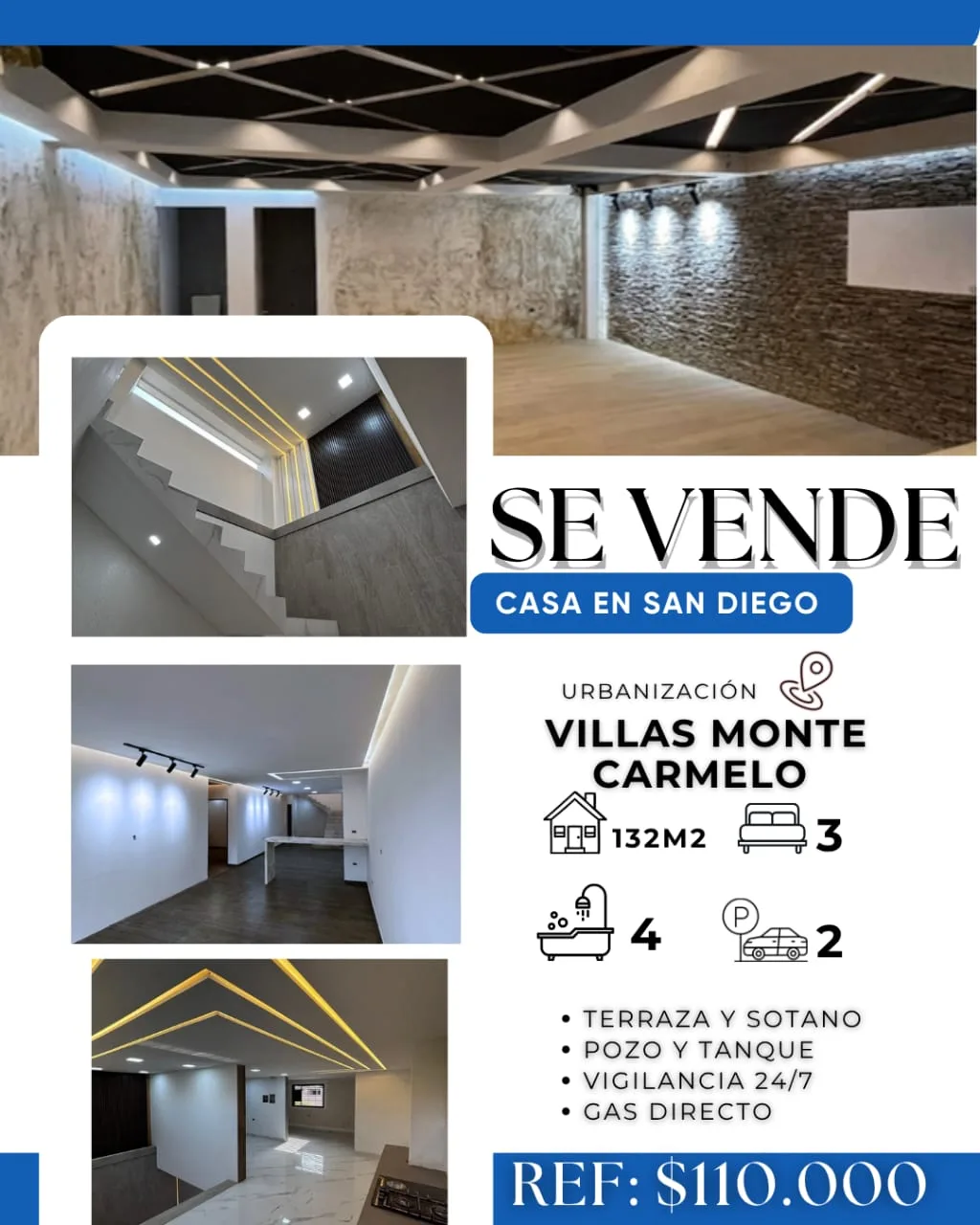 Casa en Venta en Villas Monte Carmelo — 3 hab 132m² — USD 110,000
