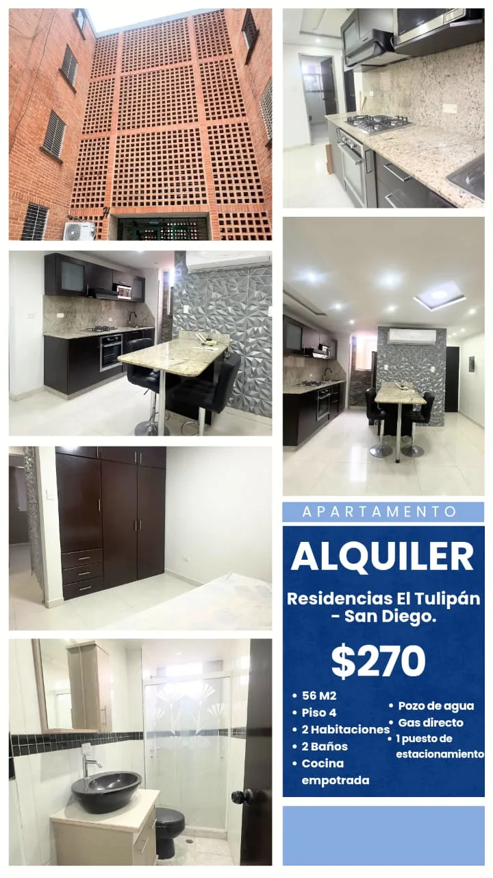 Apartamento en Alquiler en Res. Tulipán — 2 hab 56m² — USD 270