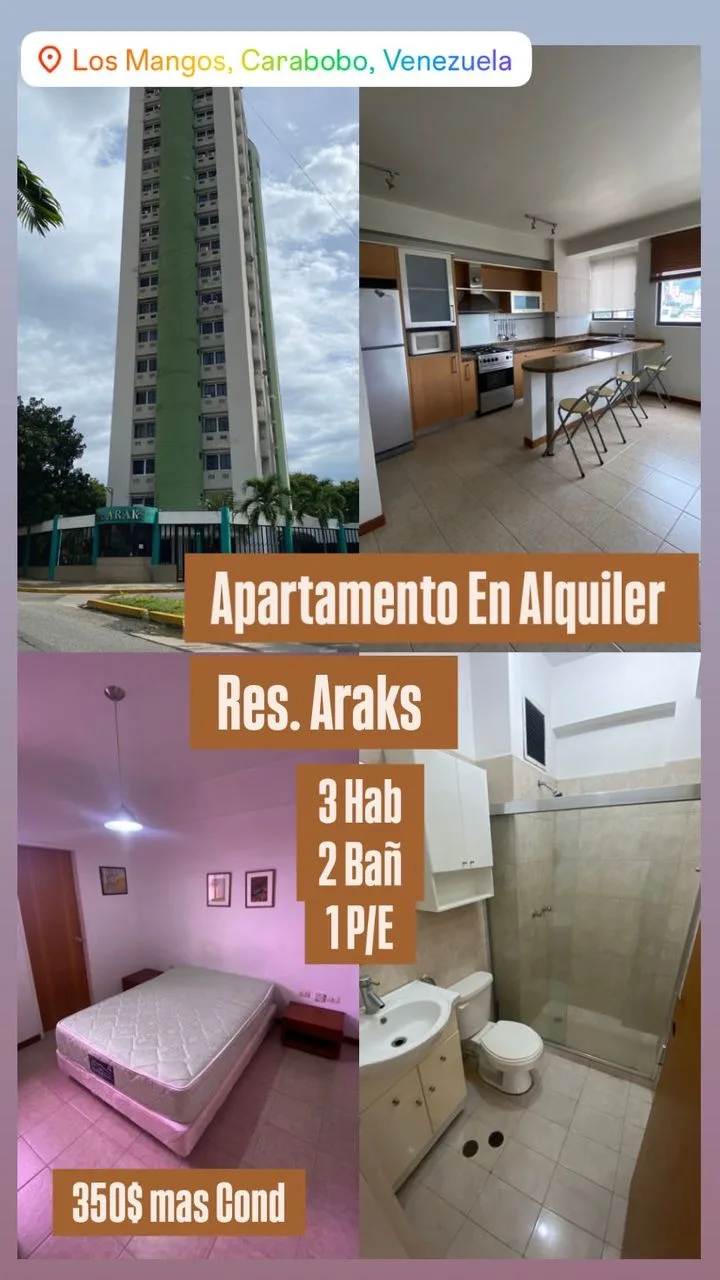 Apartamento en Alquiler en Urbanización Los Mangos — 3 hab 79m² — USD 350