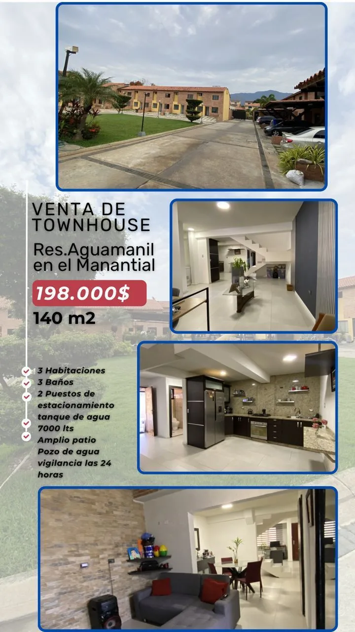 Townhouse en Venta en Manantial — 3 hab 140m² — USD 198,000