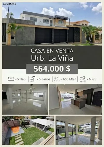 Casa en Venta en Urb. La Viña — 5 hab 650m² — USD 564,000
