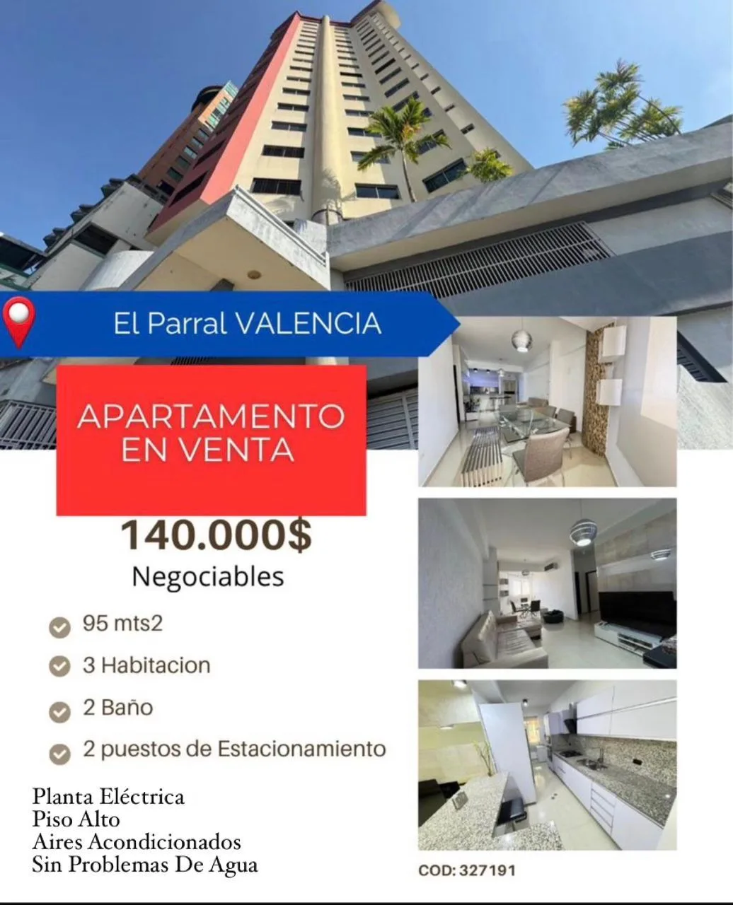 Apartamento en Venta en Resd. Rio Apure, El Parral — 3 hab 95m² — USD 140,000