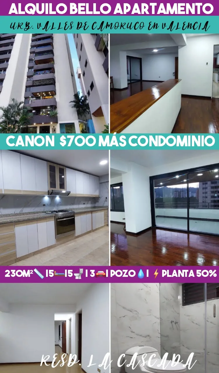 Apartamento en Alquiler en Conjunto Residencial La Cascada, Urb. Valles de Camoruco, Valencia — 5 hab 230m² — USD 700