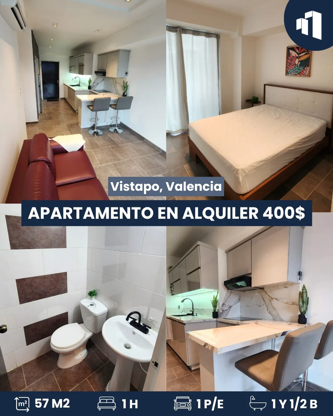 Apartamento en Alquiler en La Trigaleña, Conj. Res. Vistapo — 1 hab 57m² — USD 400