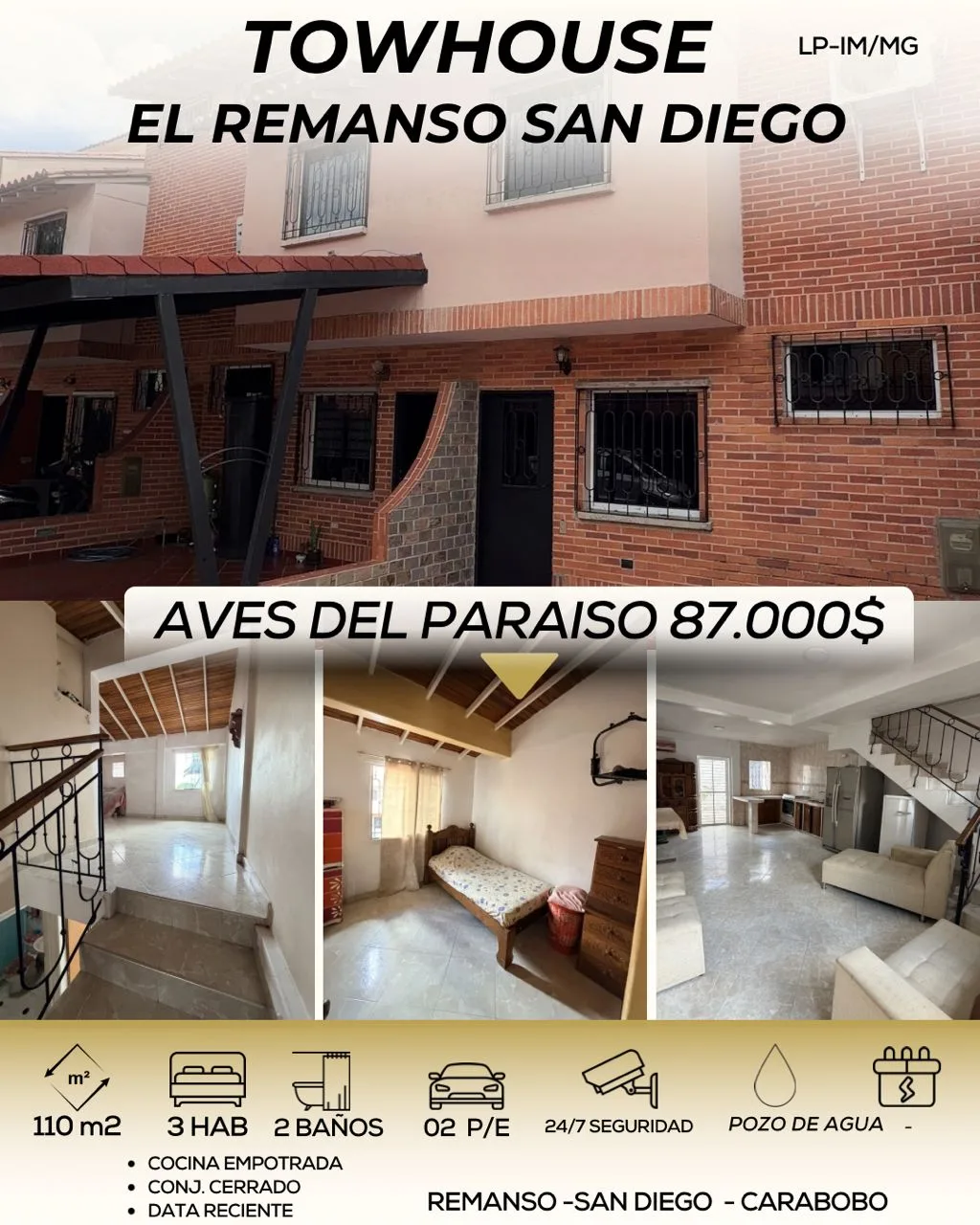Townhouse en Venta en El Remanso, San Diego — 3 hab 110m² — USD 87,000